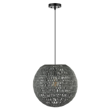 Luna 15.75" Bohemian Modern Woven Rattan/Iron LED Pendant - JONATHAN Y